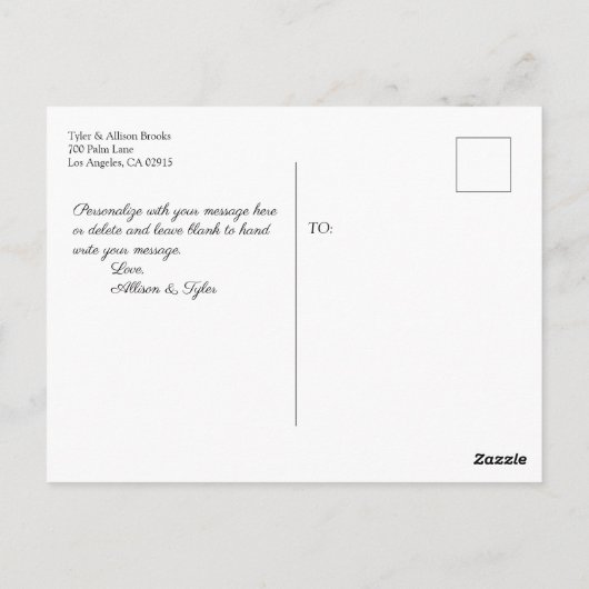 結婚式のお礼、黒とローズゴールドの大理石、メッセージ ポストカード (裏面)