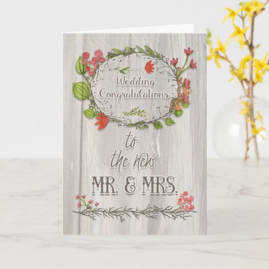 結婚式のお祝いの素朴な花およびリース カード (黄色い花)