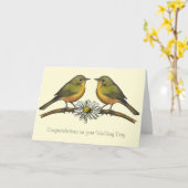 結婚式のお祝い: 2羽の鳥、デイジー: 芸術 カード (黄色い花)