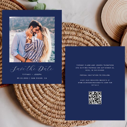 結婚式のご案内 青のシンプルQRコードフォト