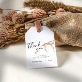 結婚式のご祝儀にお礼を伝えるカード 結婚前のお祝いパーティーのピンクの蝶結びのモダンなデザイン ギフトタグ