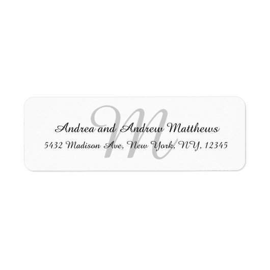 結婚式のためのグレーモノグラム差出人住所ラベル ラベル (正面)