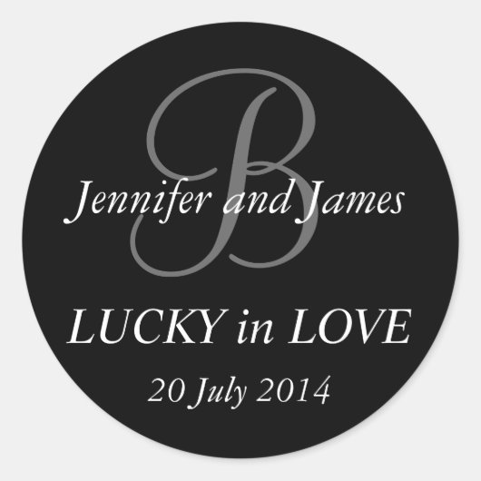 結婚式のためのモノグラムBステッカー黒 ラウンドシール (正面)