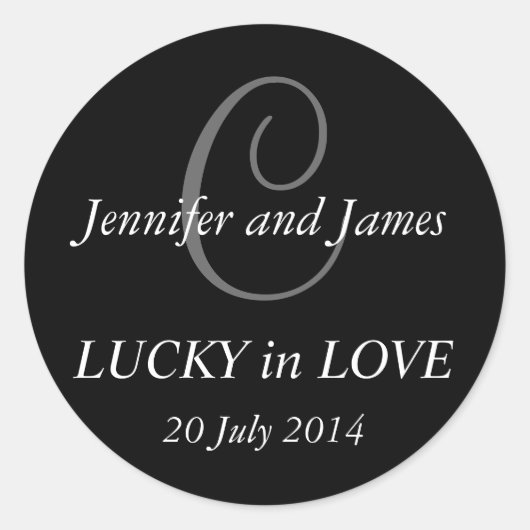 結婚式のためのモノグラムCステッカー黒 ラウンドシール (正面)