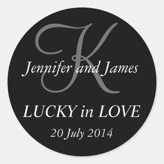 結婚式のためのモノグラムKステッカー黒 ラウンドシール (正面)