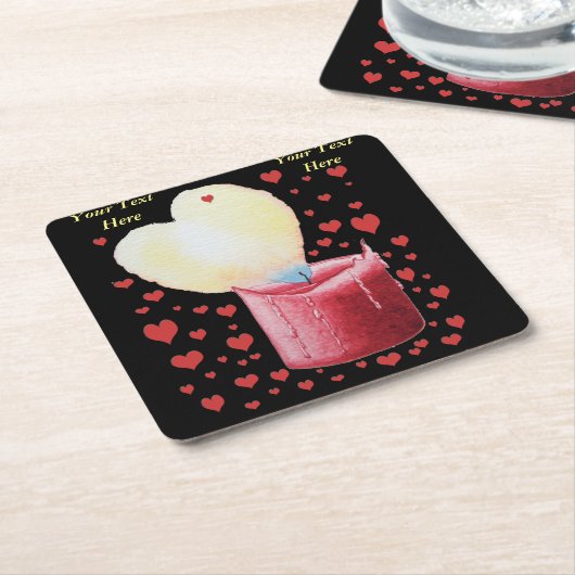 結婚式のためのロマンチックなハート型の炎 スクエアペーパーコースター (アングル)