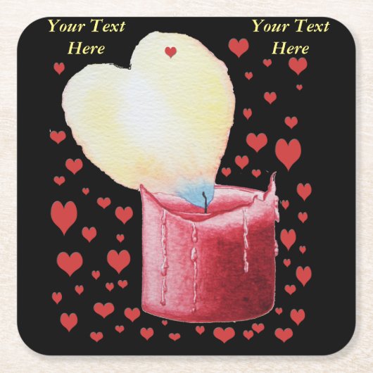 結婚式のためのロマンチックなハート型の炎 スクエアペーパーコースター (正面)