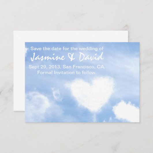 結婚式のための日付-ハート形の雲を救って下さい セーブザデート (正面/裏面)
