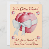 結婚式のための白い弓を持つ赤いハート招待状 招待状 (正面)