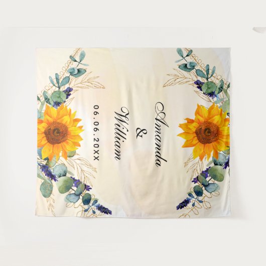 結婚式のひまわり ユーカリ 緑の装飾 名前 タペストリー (正面(横))