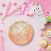 結婚式のひもライト金ゴールドおよびモモのきらめく ペーパープレート (パーティー)