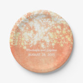 結婚式のひもライト金ゴールドおよびモモのきらめく ペーパープレート (正面)