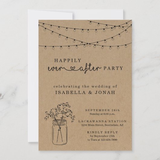 結婚式のみ | Mason 素朴 Jar 招待状 (正面)