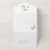 結婚式のアクアブラウン蝶の写真食事 RSVP オールインワン招待状 (外側)