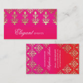 結婚式のイベントプランナーのインドのダマスク織のピンクの赤 名刺 (正面/裏面)