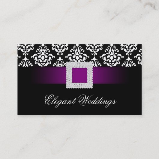 結婚式のイベントプランナーの宝石の紫色の白黒 名刺 (正面)