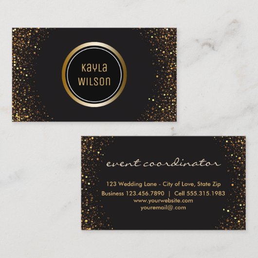 結婚式のイベントプランナー|のエレガントで黒い金ゴールド 名刺 (正面/裏面)