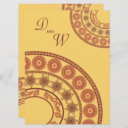 結婚式のインドのHennaのMehndi黄色いDesiの招待状 招待状 (正面/裏面)