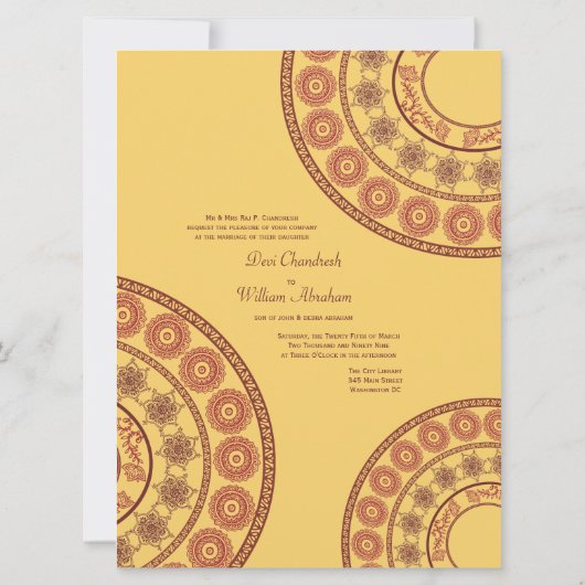 結婚式のインドのHennaのMehndi黄色いDesiの招待状 招待状 (裏面)