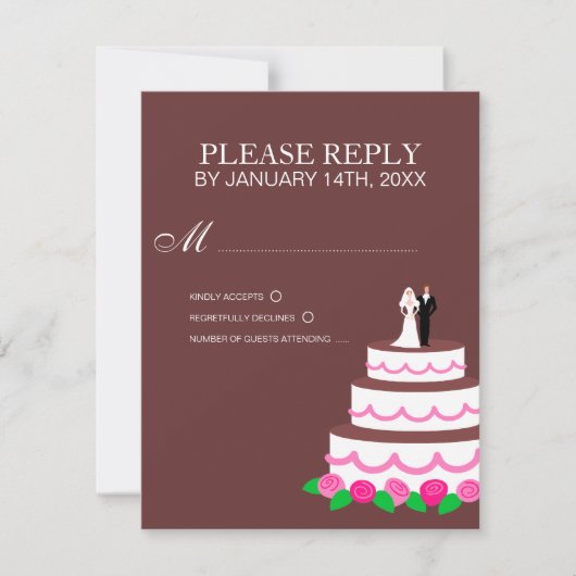 結婚式のウェディングケーキRSVPカードまたは返信カード 出欠カード (正面)