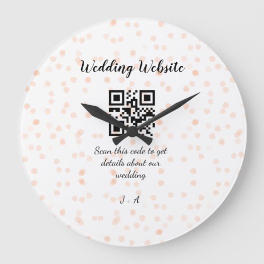 結婚式のウェブサイトの詳細はオレンジ色のQRコードをスキャン ラージ壁時計 (正面)