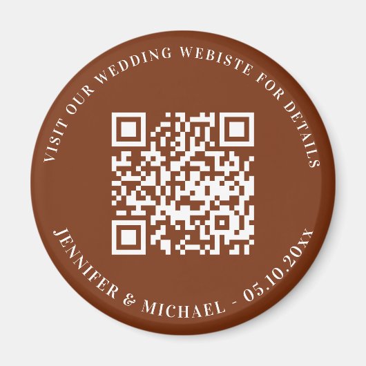 結婚式のウェブサイトのQRコード詳細 RSVP バーントオレンジ マグネット (正面)