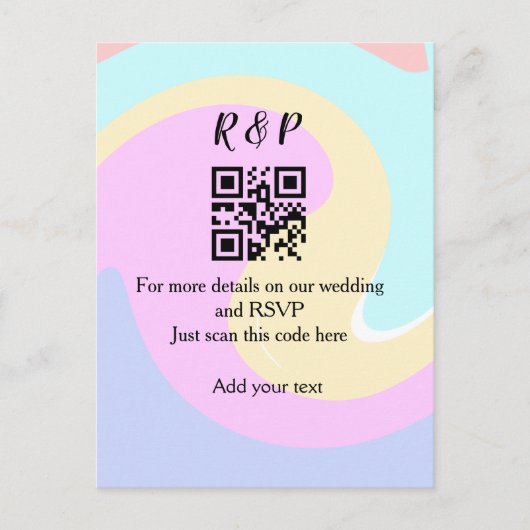 結婚式のウェブサイトのRSVP QRコードに名前を追加するテキスト ポストカード (正面)