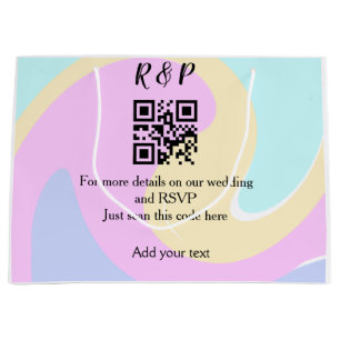 結婚式のウェブサイトのRSVP QRコードに名前を追加するテキスト ラージペーパーバッグ