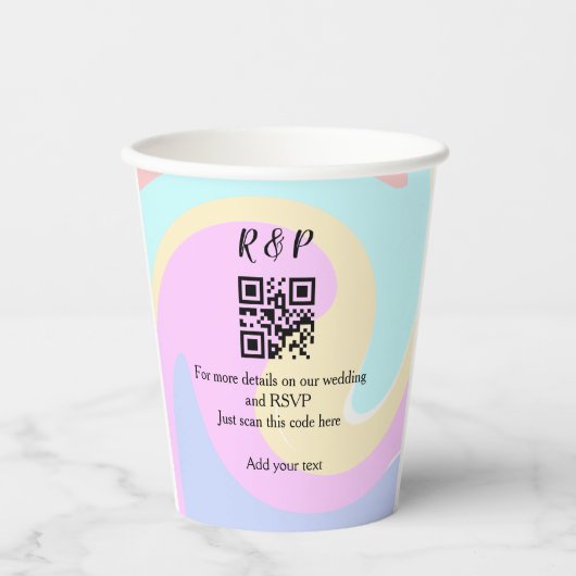 結婚式のウェブサイトのRSVP QRコードに名前を追加するテキスト 紙コップ (正面)