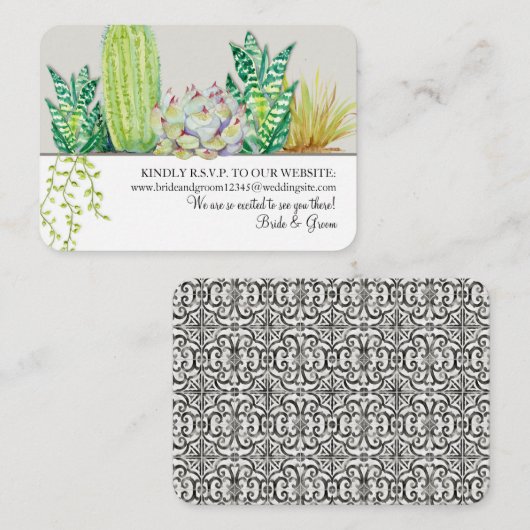 結婚式のウェブサイトRSVPの素朴な西部の砂漠のサボテン 名刺 (正面/裏面)