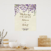 結婚式のウェルカムサイン アイボリー ラベンダー 紫 花 ポスター (キッチン)