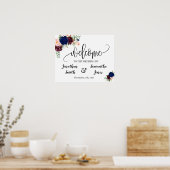 結婚式のウェルカムサイン ネイビー バーガンディ フラワーポスター ポスター (キッチン)