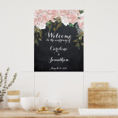 結婚式のウェルカムサイン ポスター エレガントなピンクの花 (キッチン)