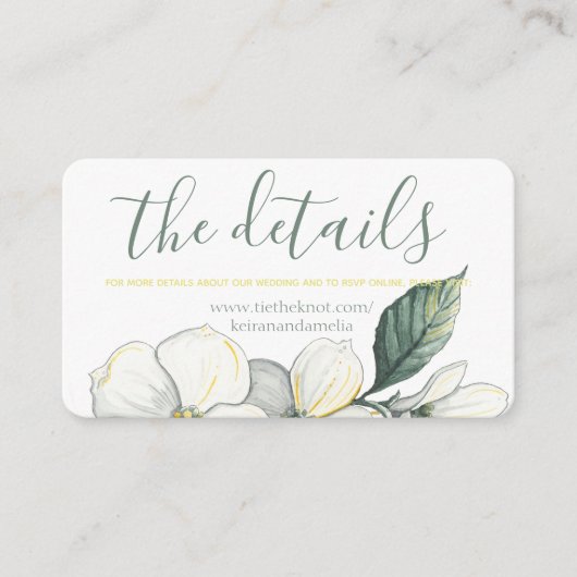 結婚式のエンクロージャカード、水彩画のミズキの開花 エンクロージャーカード (正面)