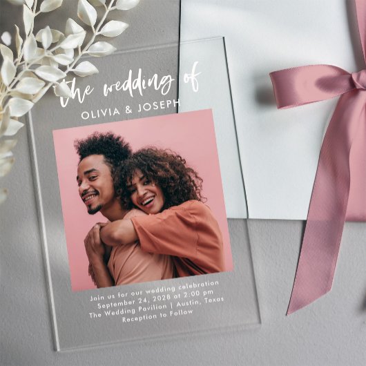 結婚式のカジュアルな手書きフォントと写真 アクリル招待状