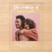 結婚式のカジュアルな手書きフォントと写真 アクリル招待状 (正面)