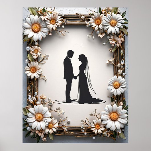 結婚式のカップルのシルエット ポスター (正面)