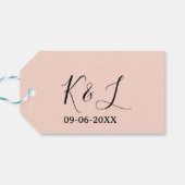 結婚式のカップルの名前の文字の日付の赤いパステル背景 ギフトタグ (裏面横)