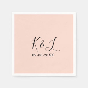 結婚式のカップルの名前の文字の日付の赤いパステル背景 スタンダードカクテルナプキン