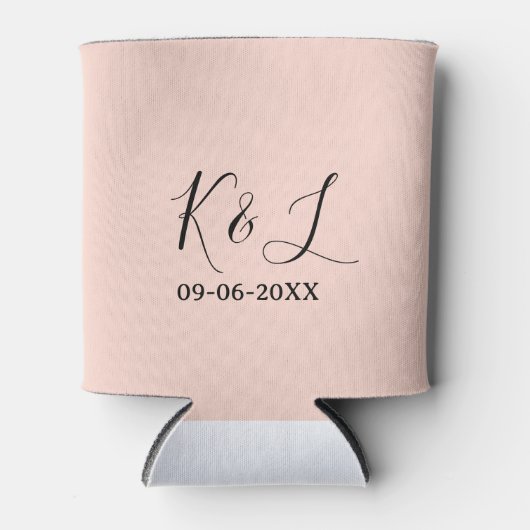 結婚式のカップルの名前の文字の日付の赤いパステル背景 缶クーラー (正面)