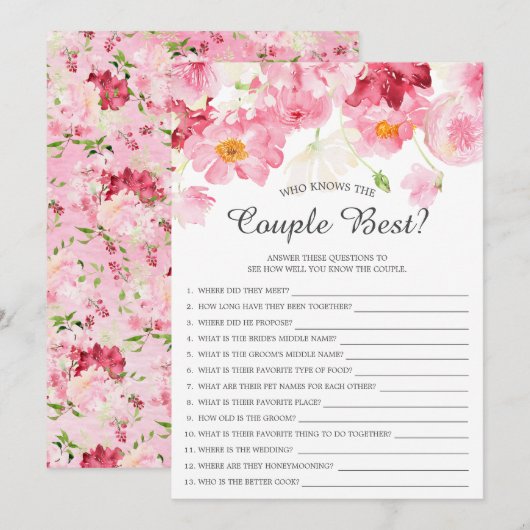 結婚式のカップルを知る最も良いゲーム 招待状 (正面/裏面)