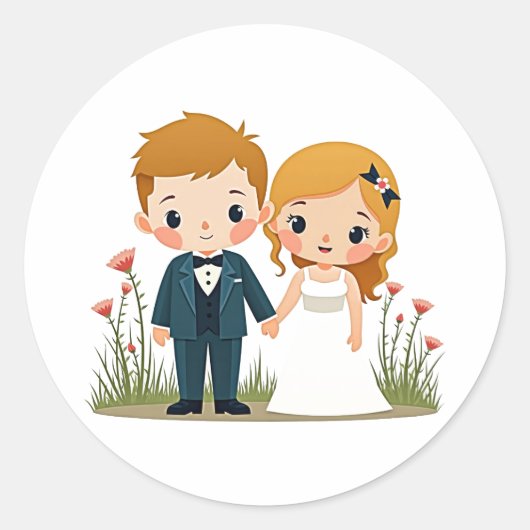 結婚式のカップルステッカー ラウンドシール (正面)
