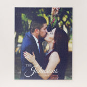 結婚式のカップル家族名前入りな写真 ジグソーパズル (縦)
