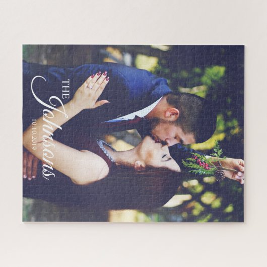 結婚式のカップル家族名前入りな写真 ジグソーパズル (横)