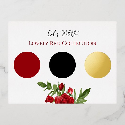 結婚式のカラーパレット フォントサンプル ラブリー レッド リアル 箔招待状ポストカード (正面)