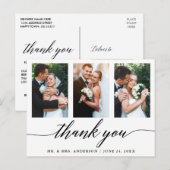 結婚式のカリグラフィー3枚の写真のお礼 ポストカード (正面/裏面)