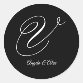 結婚式のカリグラフィー おしゃれなアルファベット「V」モノグラム ラウンドシール