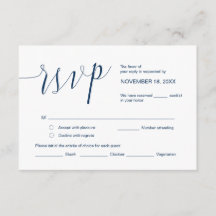 結婚式のカリグラフィー、シンプルなネイビーブルーのスクリプト、RSVP