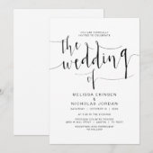 結婚式のカリグラフィー、シンプルなブラックスクリプト 招待状 (正面/裏面)