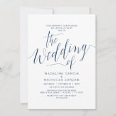 結婚式のカリグラフィー、ネイビーブルー、家族と共に 招待状 (正面)